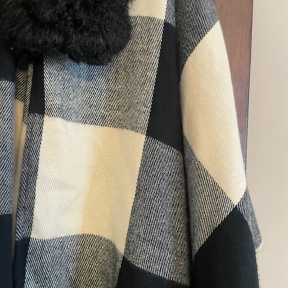 J.Crew Black and White Checked Cape Scarf with Faux Fur Neckline - Picture 2 of 6